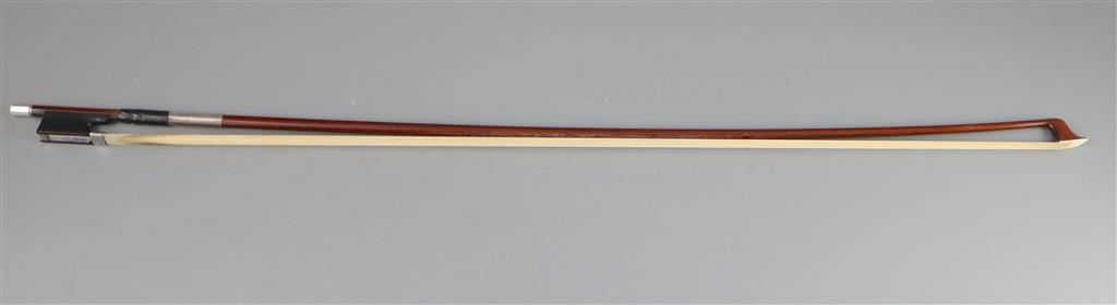 A late 19th/early 20th century silver mounted bow, unmarked, 74cm long